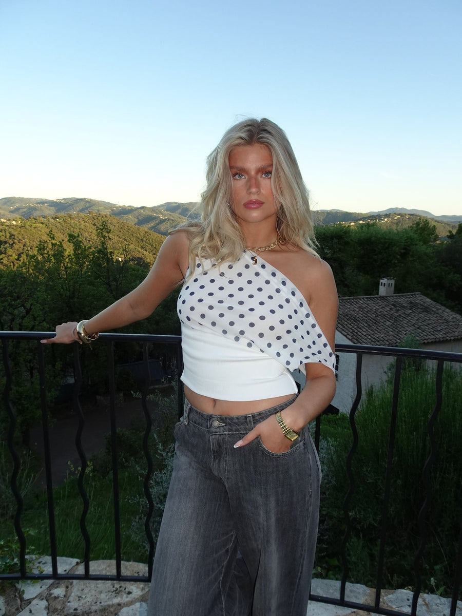 Milano Dots Top - White/navy