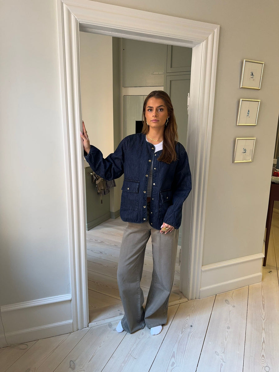 Quilted Denim Jacket- Dark blue