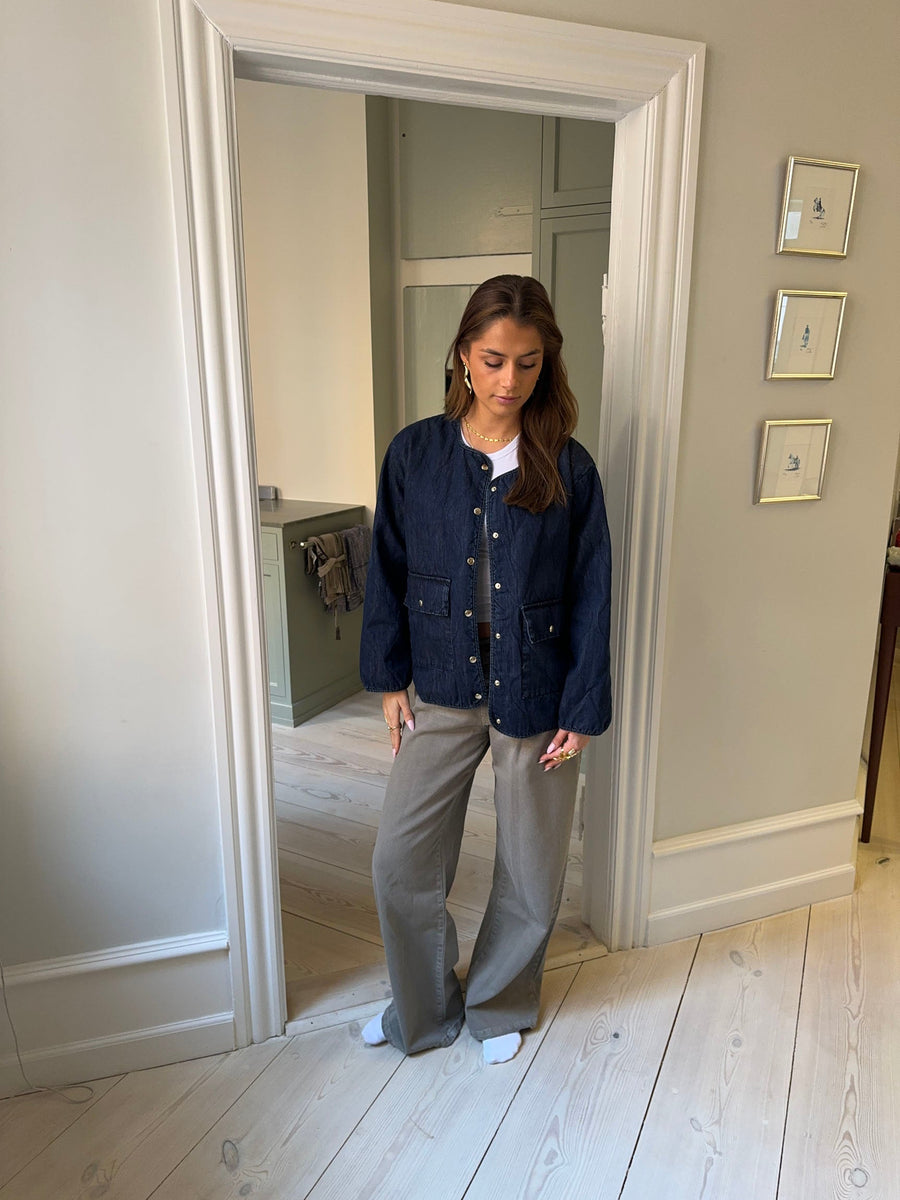 Quilted Denim Jacket- Dark blue