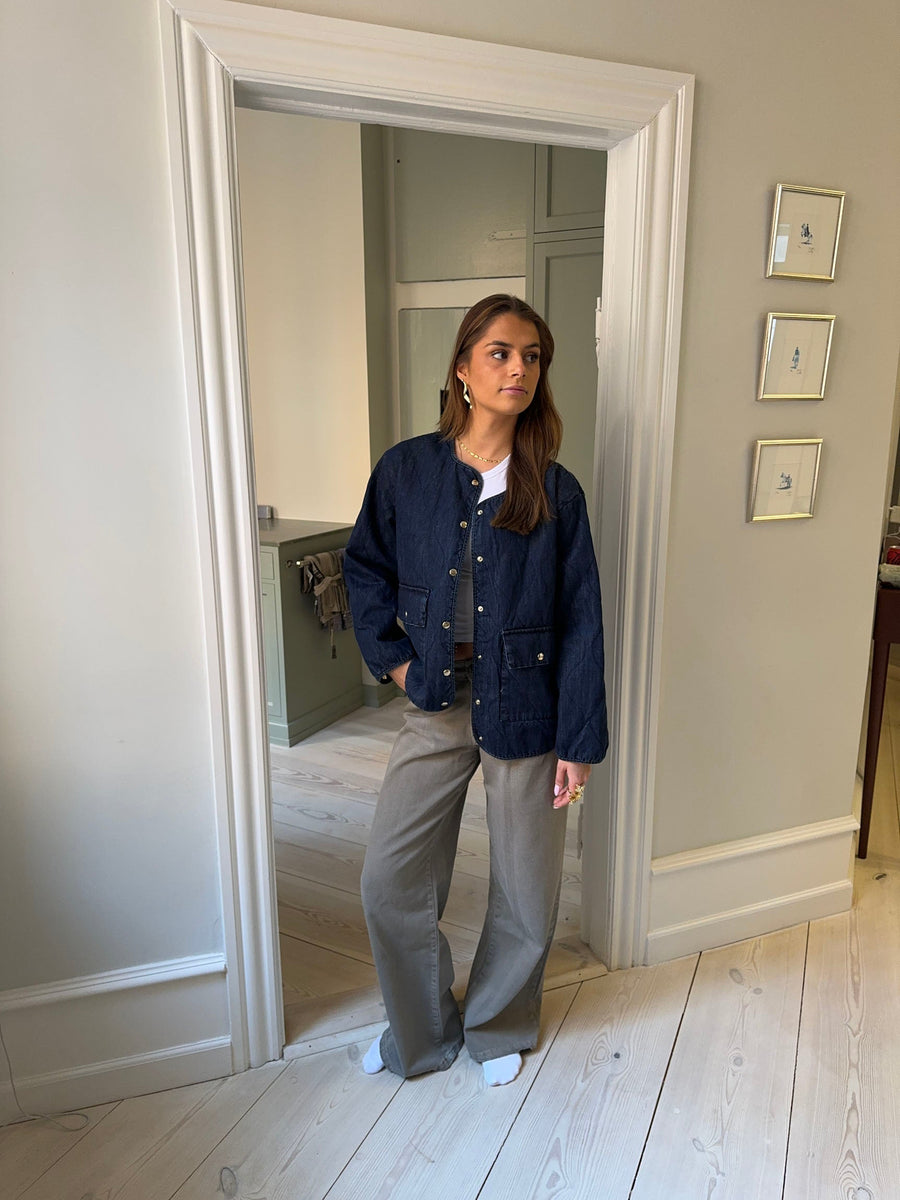 Quilted Denim Jacket- Dark blue