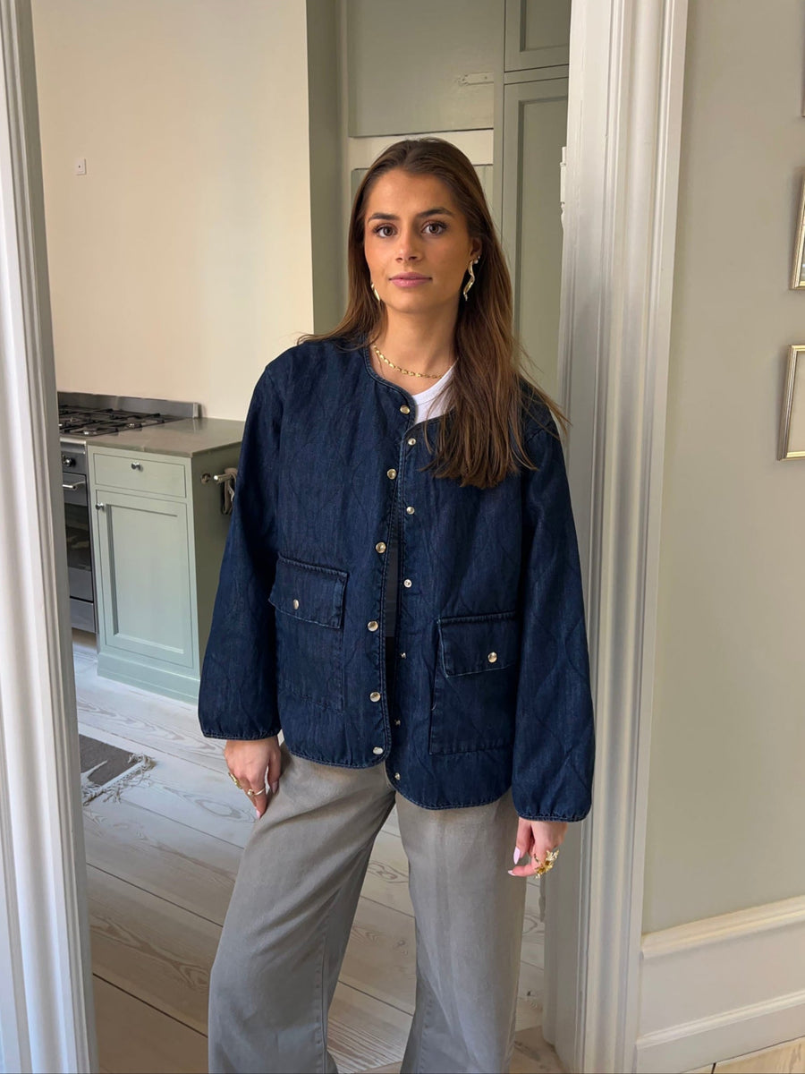 Quilted Denim Jacket- Dark blue