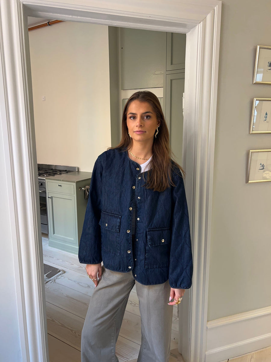 Quilted Denim Jacket- Dark blue