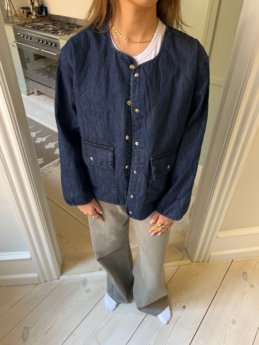 Quilted Denim Jacket- Dark blue