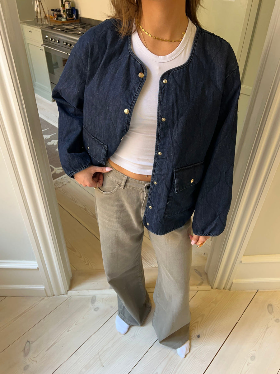 Quilted Denim Jacket- Dark blue